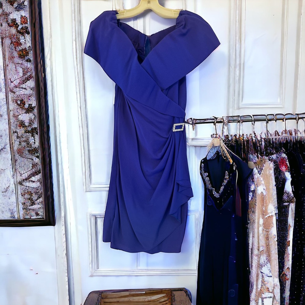 Vintage Blue Knee Length Dress with Rhinestone Embellishments size 6